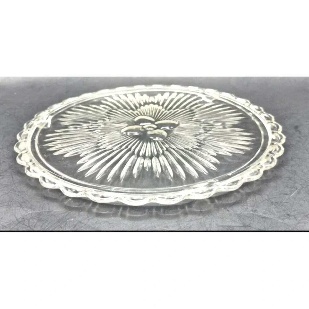 Vintage 70s Indiana Glass Footed‎ Cake Plate Floral Sunburst 11